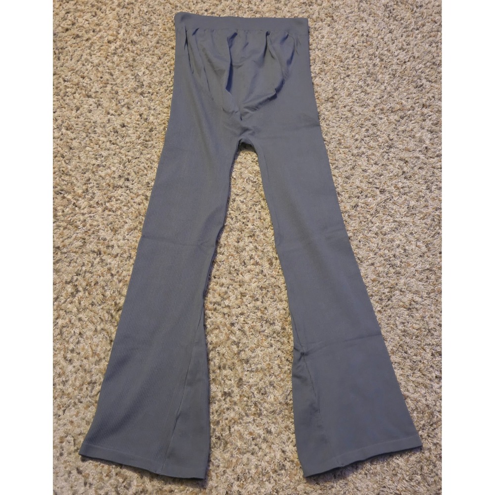 Angelhood Maternity Ribbed Flare Pants Women's Size Medium Gray